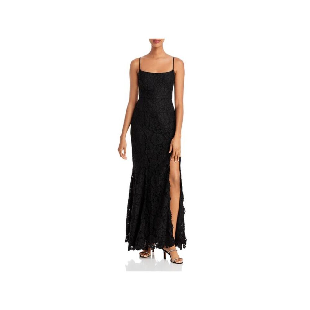 FAME AND PARTNERS Womens Black Lined Spaghetti Strap Full-Length Sheath Dress 2